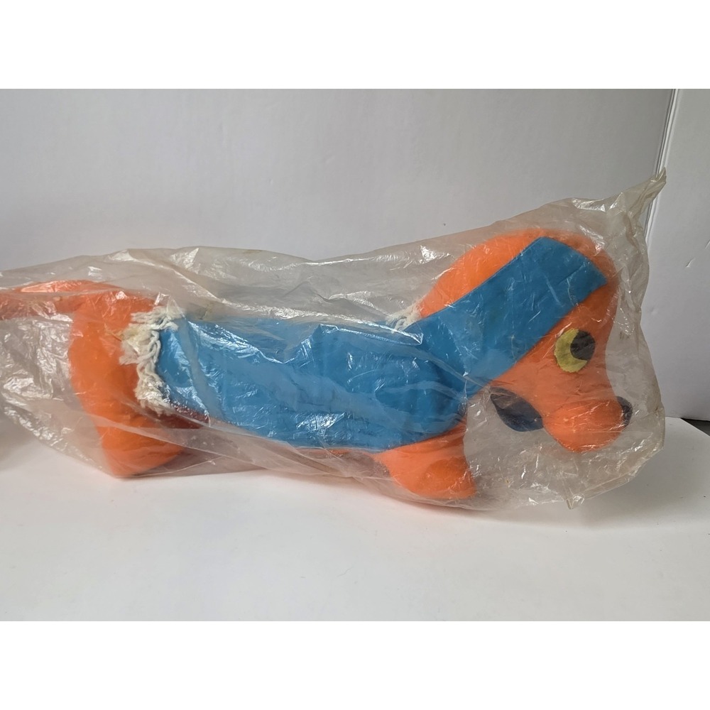 Vintage Sutton &‎ Sons Inc Ny plush dog Dachshund orange blue 14" stuffed